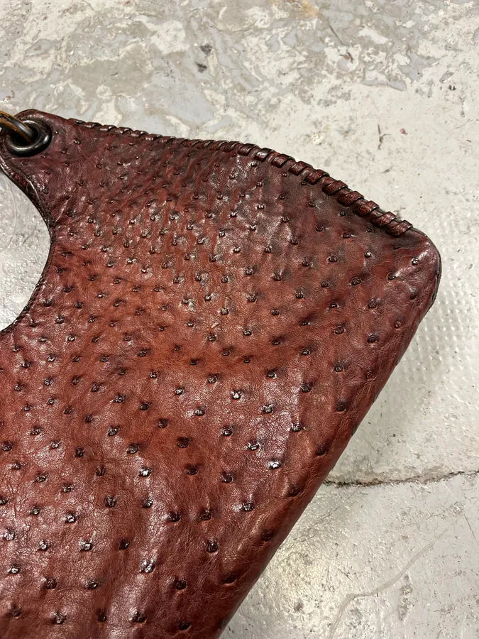 FW2002 Gucci by Tom Ford Ostrich Leather Wood Top Handle Brown Bag xcaeoSG 5