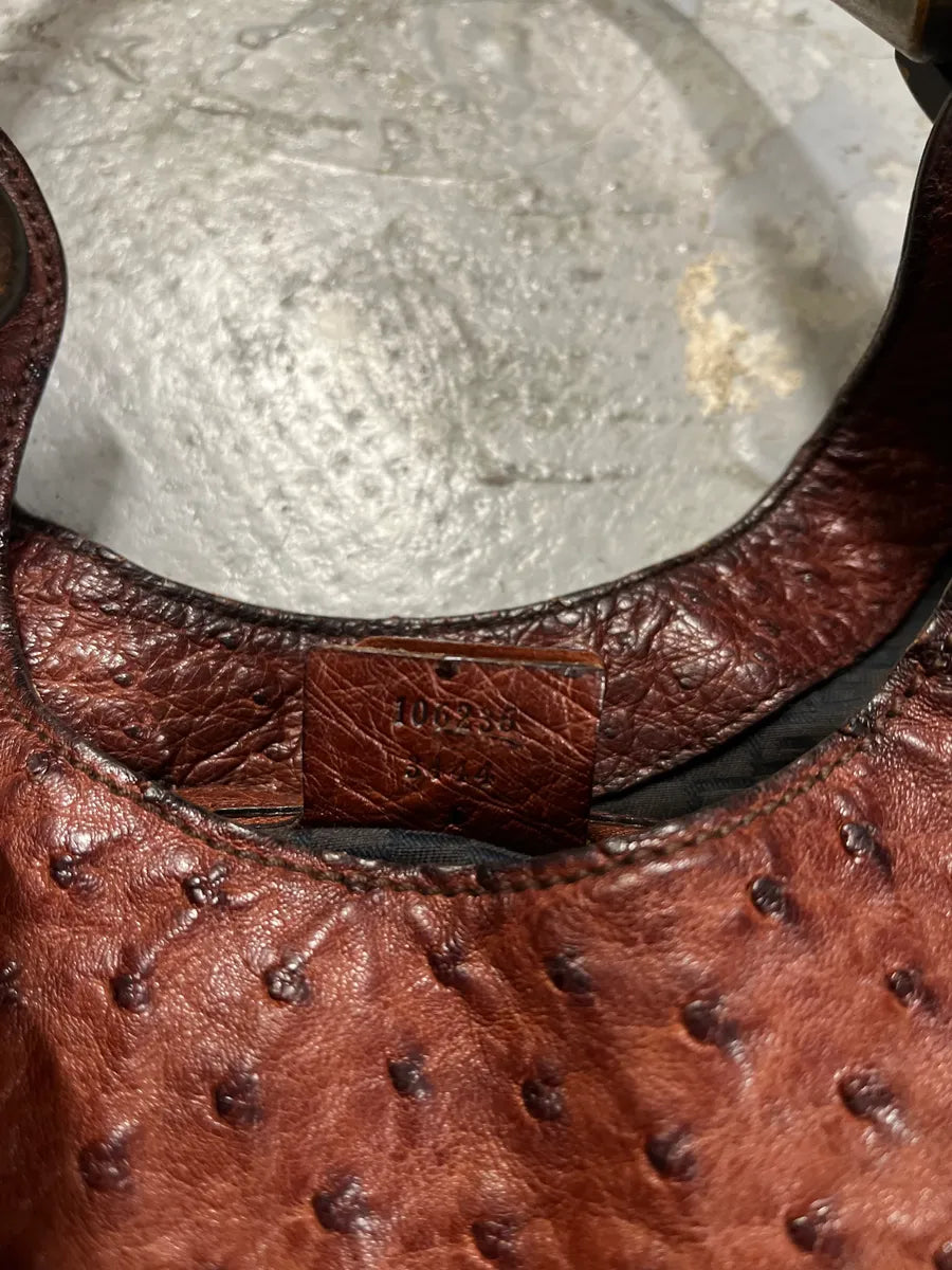 FW2002 Gucci by Tom Ford Ostrich Leather Wood Top Handle Brown Bag xcaeoSG 9