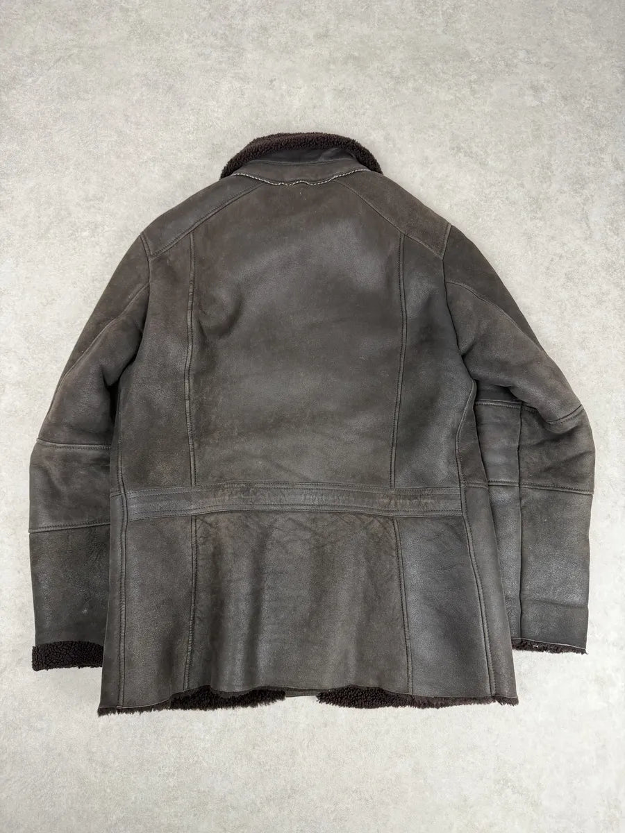 FW2002 Gucci Shearling Lamb Fur Brown Premium Leather Jacket aUhvOZD 2