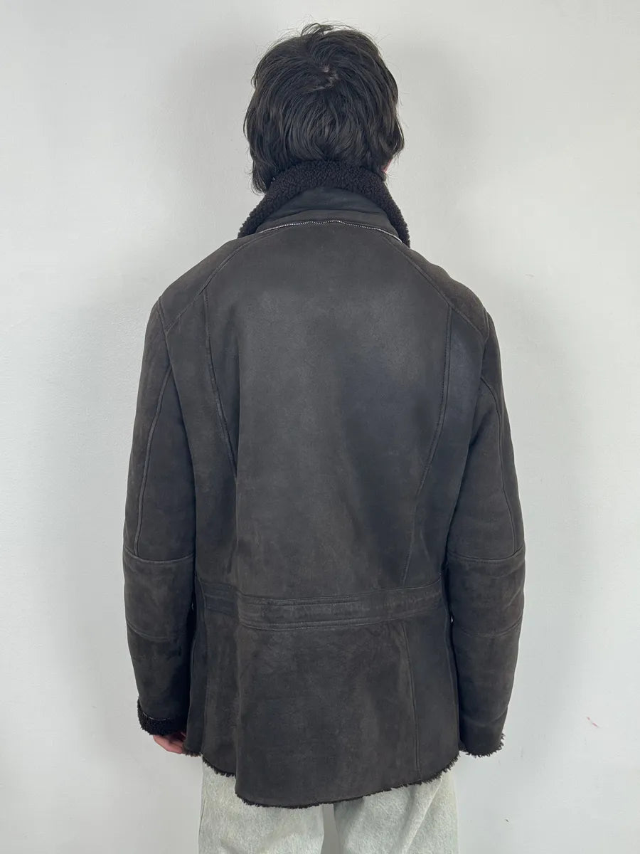 FW2002 Gucci Shearling Lamb Fur Brown Premium Leather Jacket aUhvOZD 4