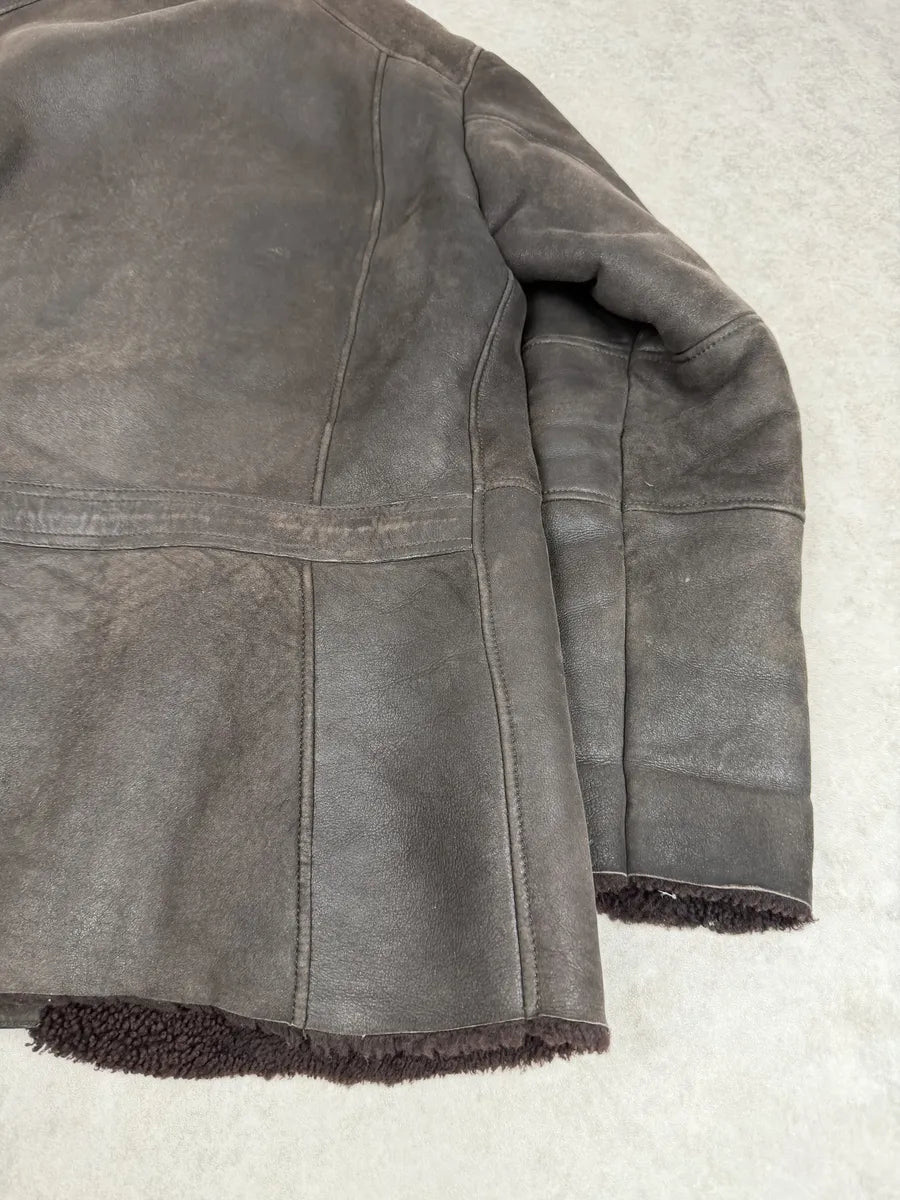 FW2002 Gucci Shearling Lamb Fur Brown Premium Leather Jacket aUhvOZD 5