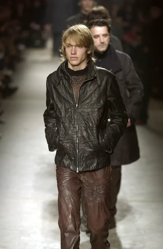 FW2002 Marithé + François Girbaud Brown Plissed Leather Jacket fgmJExJ 1