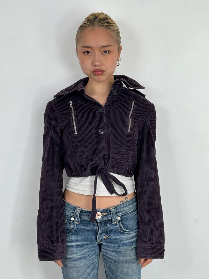 FW2002 Miu Miu Purple Velvet Cropped Jacket EsrlYsW 2