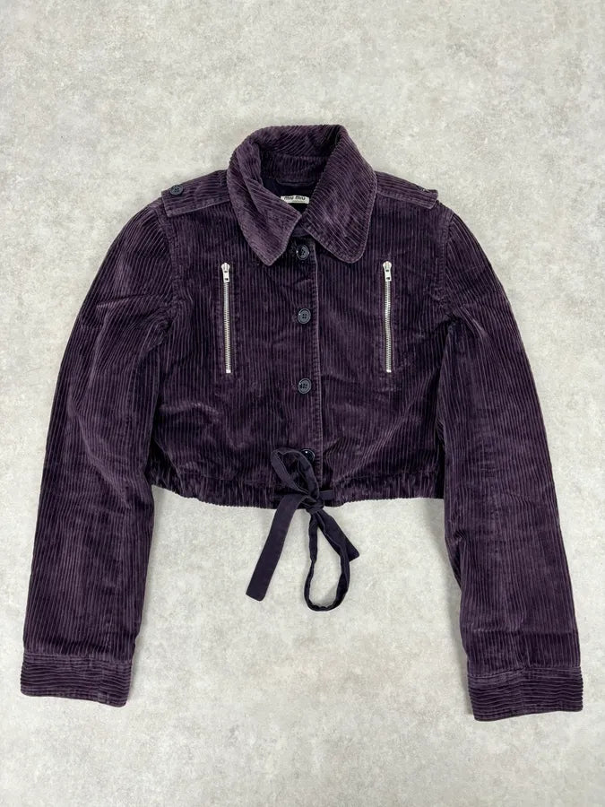FW2002 Miu Miu Purple Velvet Cropped Jacket EsrlYsW 0