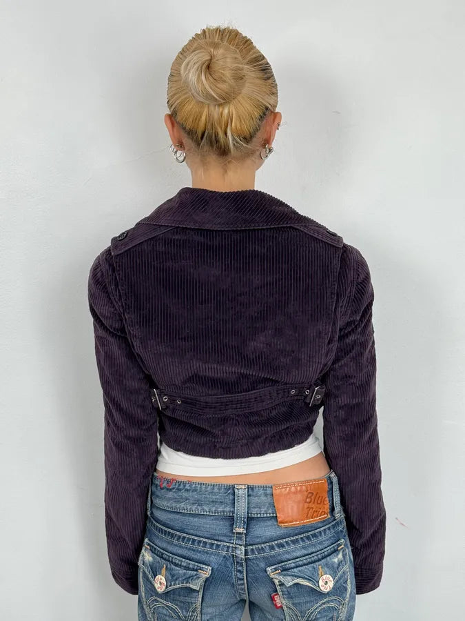 FW2002 Miu Miu Purple Velvet Cropped Jacket EsrlYsW 3