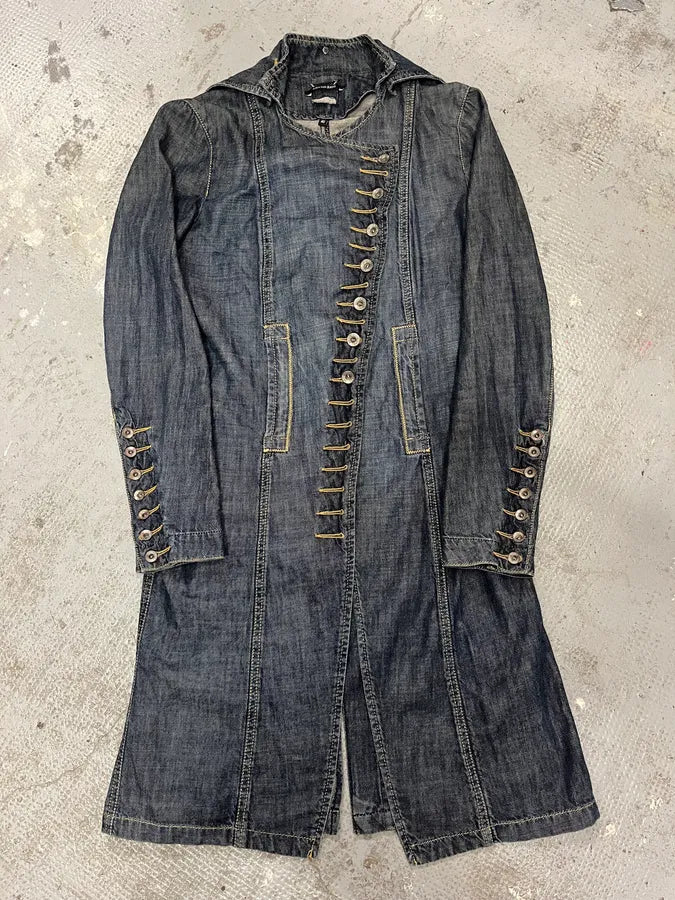 FW2002 Plein Sud Asymmetrical Buttoned Long Denim Jacket (M) emUqXMW 0