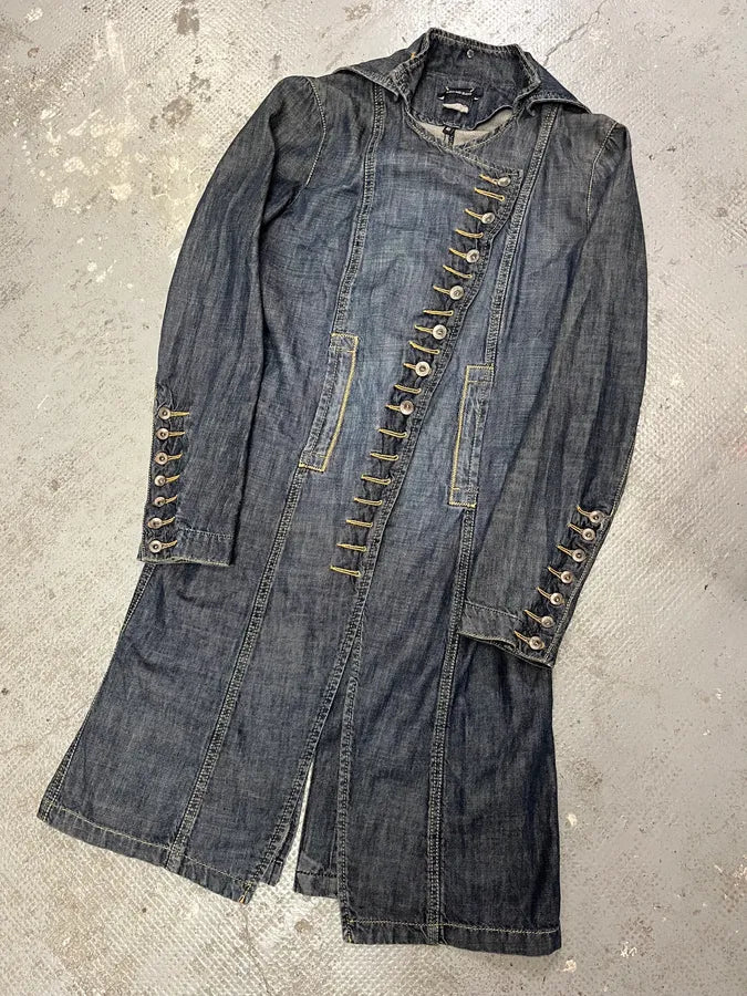 FW2002 Plein Sud Asymmetrical Buttoned Long Denim Jacket (M) emUqXMW 1