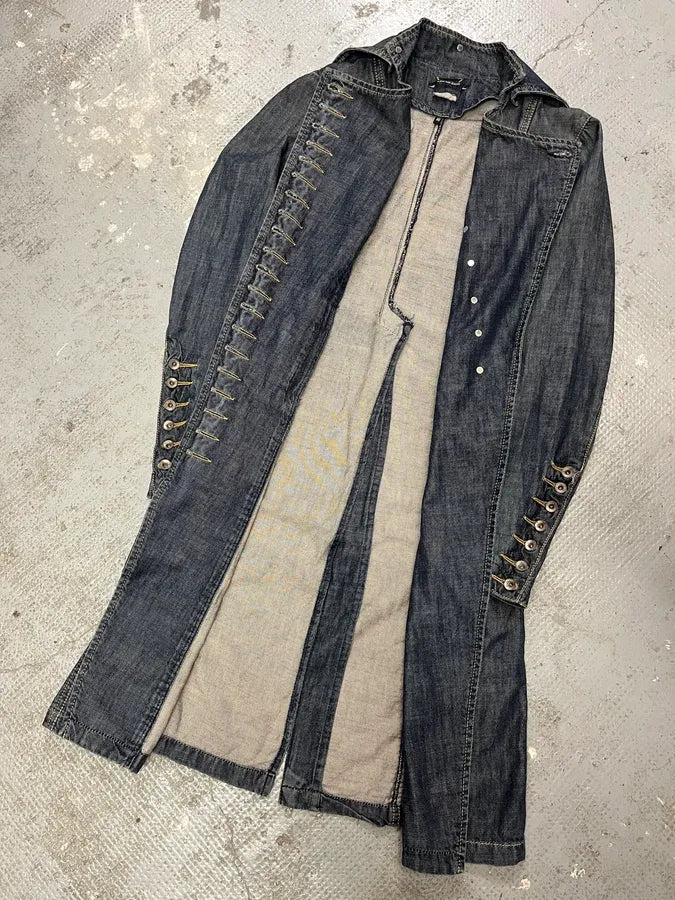 FW2002 Plein Sud Asymmetrical Buttoned Long Denim Jacket (M) emUqXMW 4