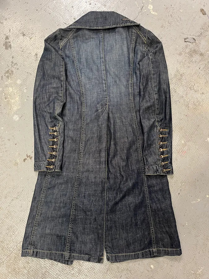 FW2002 Plein Sud Asymmetrical Buttoned Long Denim Jacket (M) emUqXMW 2