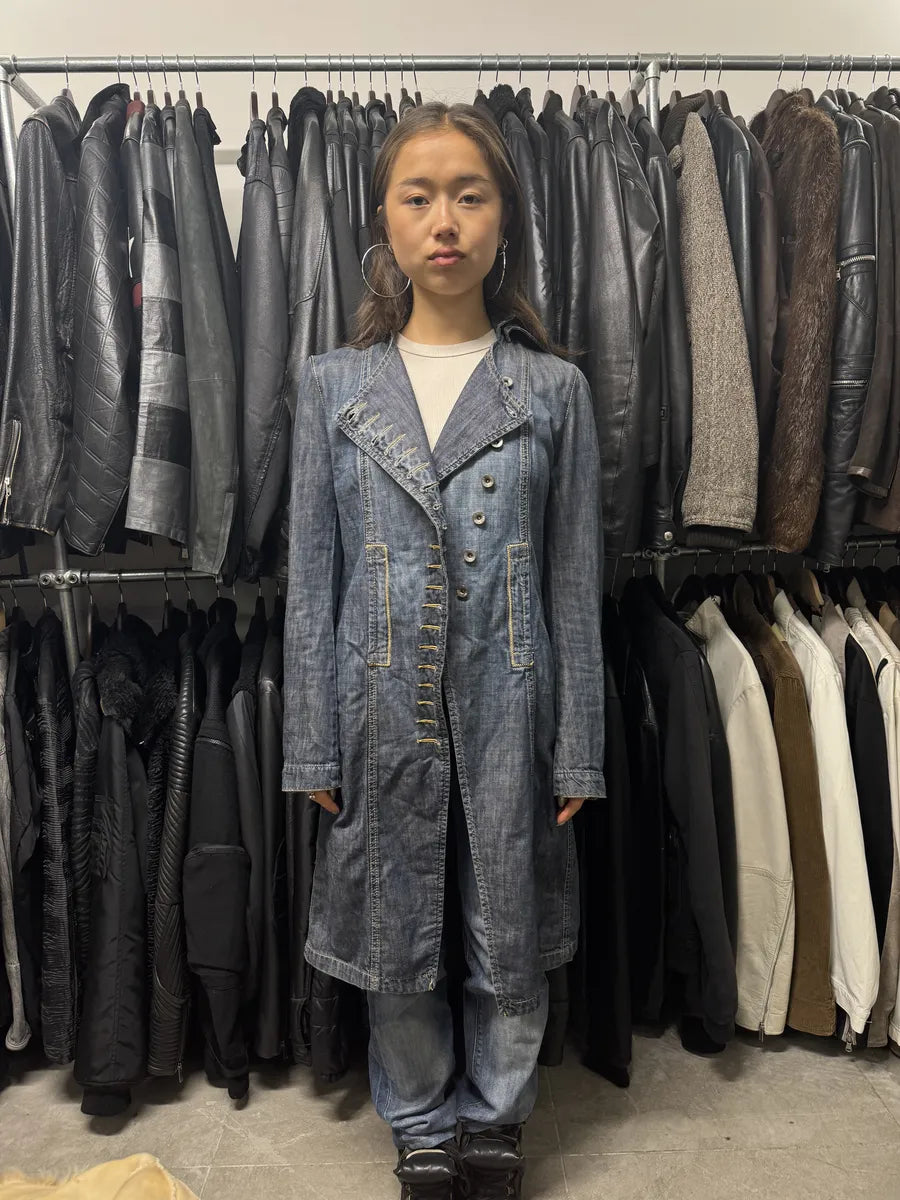 FW2002 Plein Sud Asymmetrical Buttoned Long Denim Jacket (M) emUqXMW 3