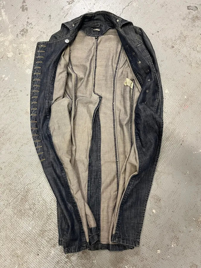 FW2002 Plein Sud Asymmetrical Buttoned Long Denim Jacket (M) emUqXMW 5