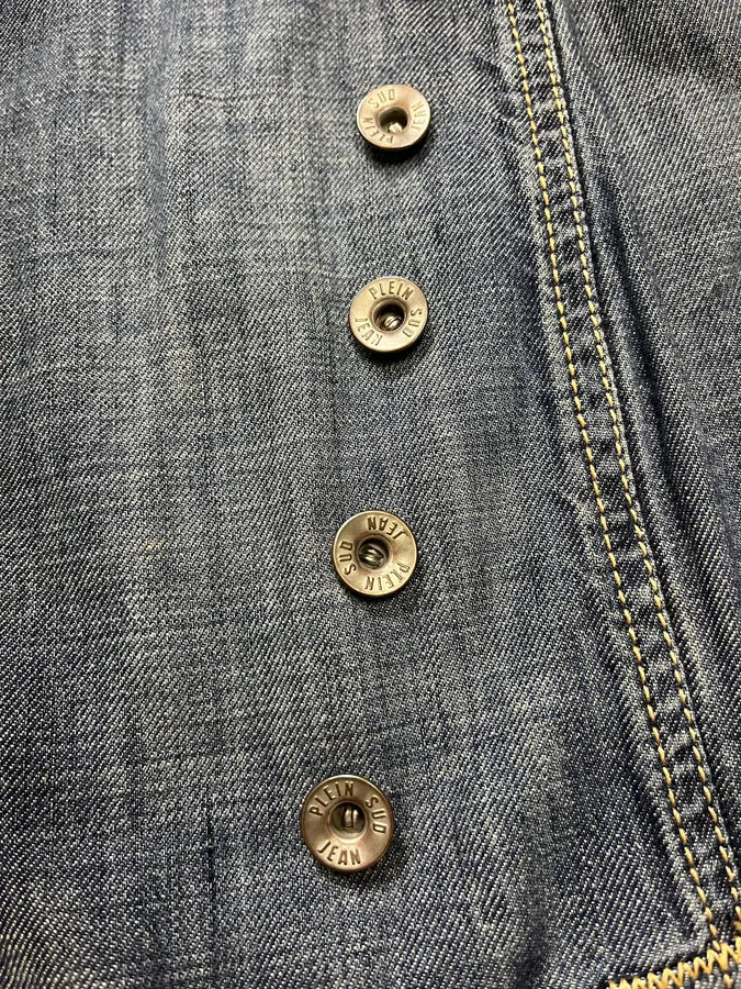 FW2002 Plein Sud Asymmetrical Buttoned Long Denim Jacket (M) emUqXMW 6