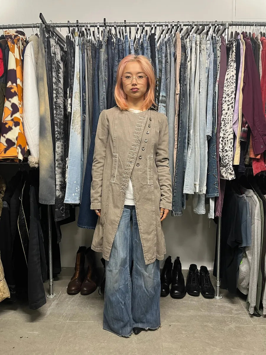 FW2002 Plein Sud Brown Faded Coton Asymmetrical Jacket CYRwsMP 2