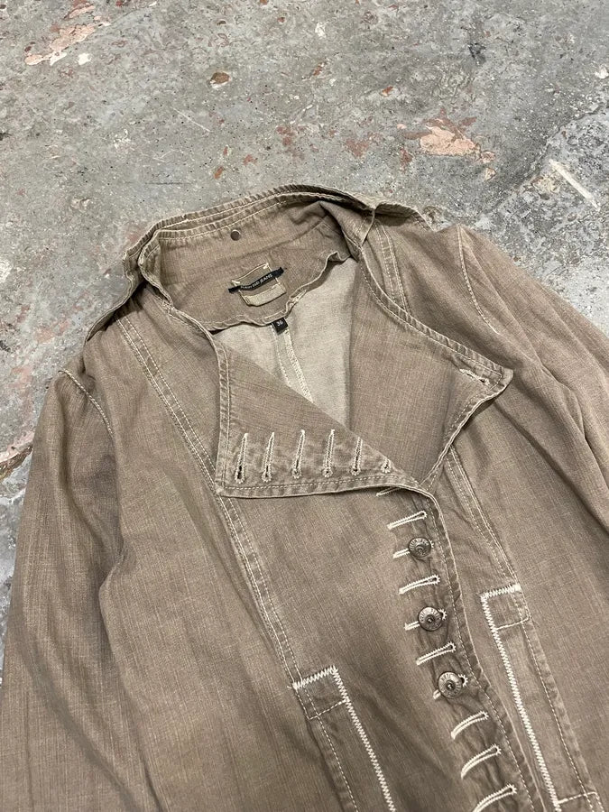 FW2002 Plein Sud Brown Faded Coton Asymmetrical Jacket CYRwsMP 5