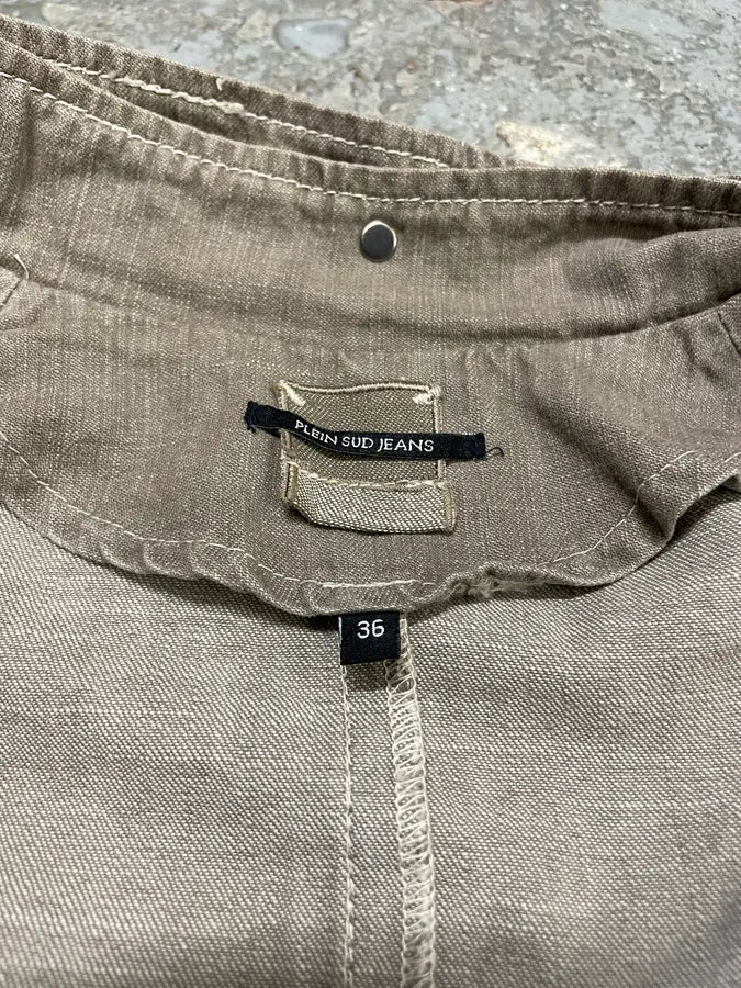 FW2002 Plein Sud Brown Faded Coton Asymmetrical Jacket CYRwsMP 11