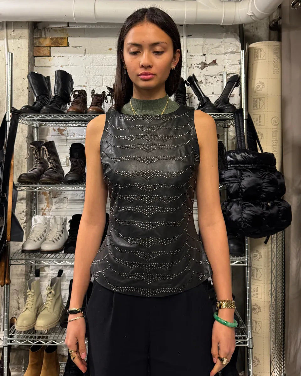 FW2002 Plein Sud Embellished Rock Leather Tank Top (S/M) 0