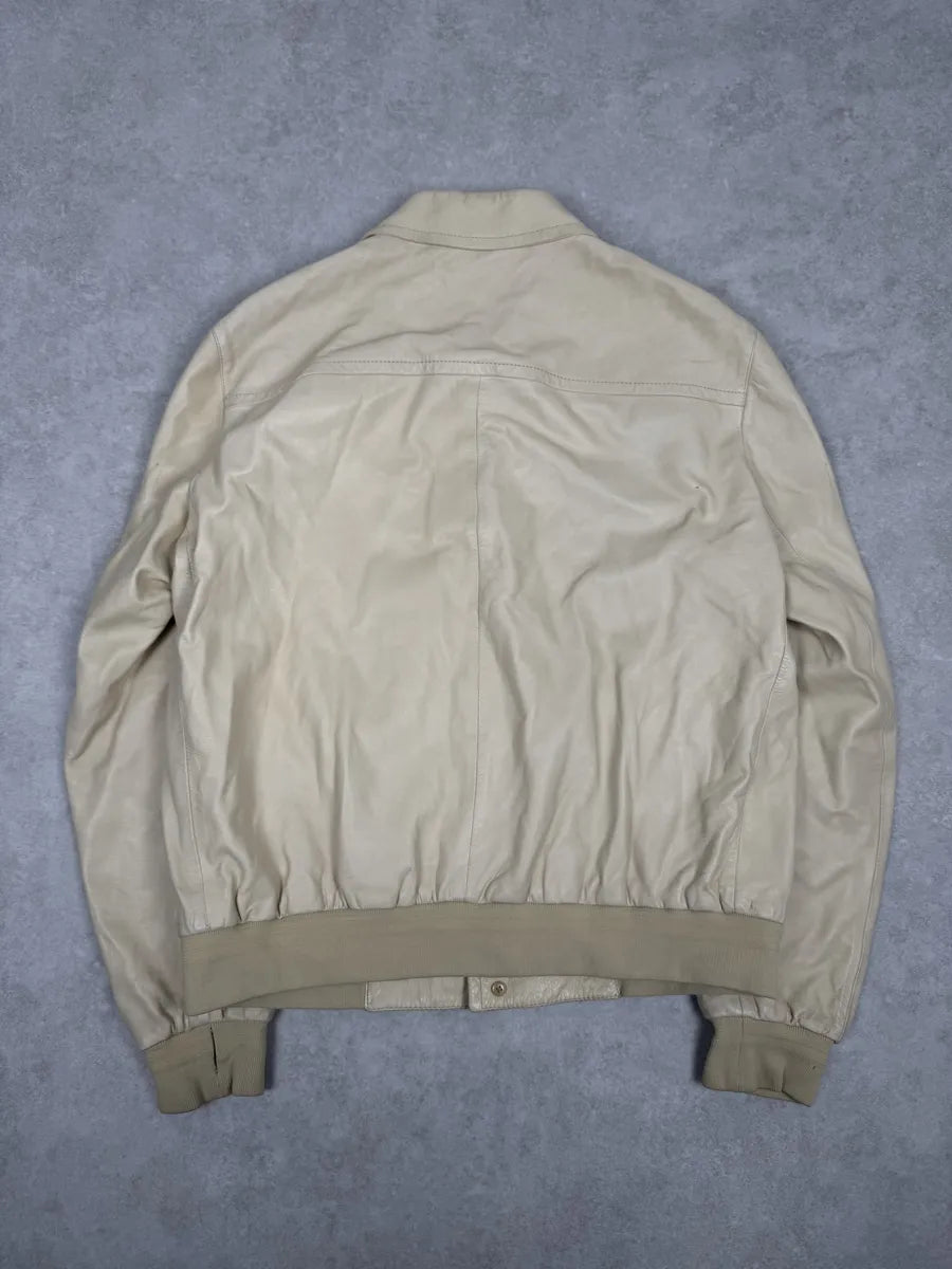 FW2002 Prada Beige Buttoned Leather Classy Jacket lBWwOJP 1