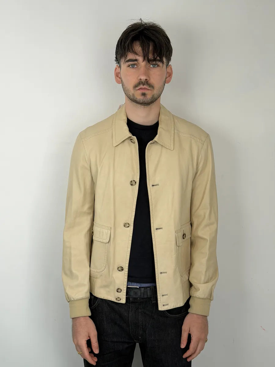 FW2002 Prada Beige Buttoned Leather Classy Jacket lBWwOJP 2