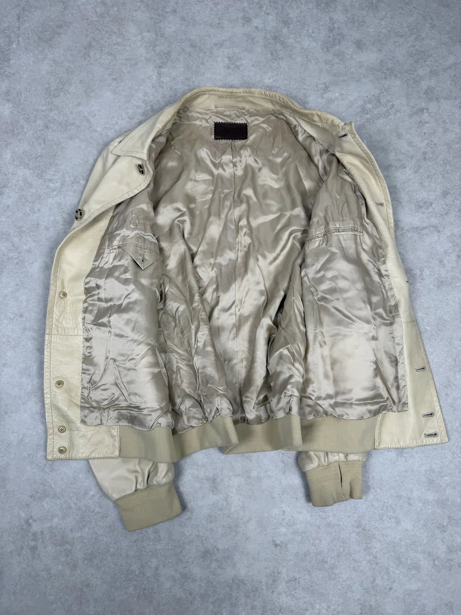 FW2002 Prada Beige Buttoned Leather Classy Jacket lBWwOJP 3