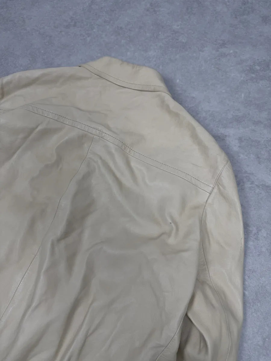 FW2002 Prada Beige Buttoned Leather Classy Jacket lBWwOJP 7