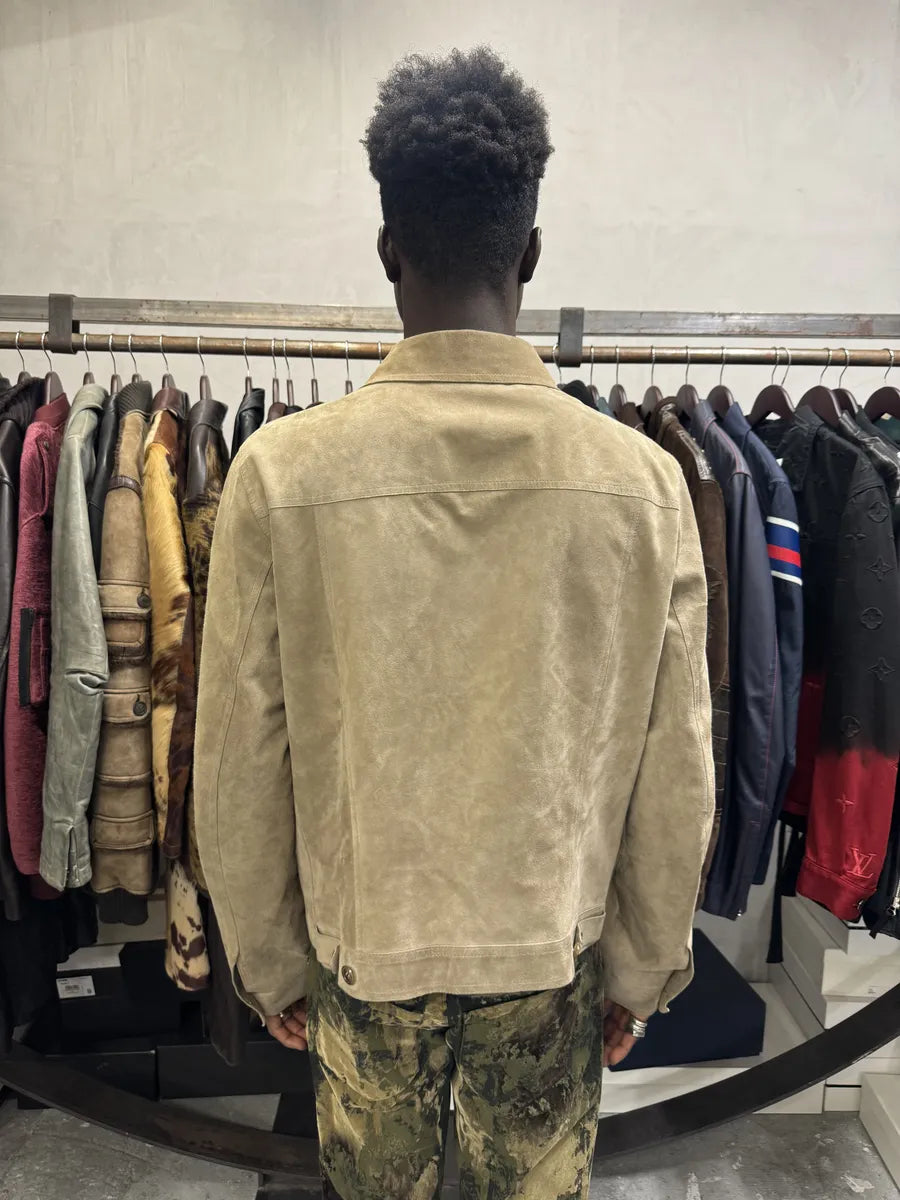 FW2002 Prada Beige Trucker Suede Leather Jacket PUMvqIr 2