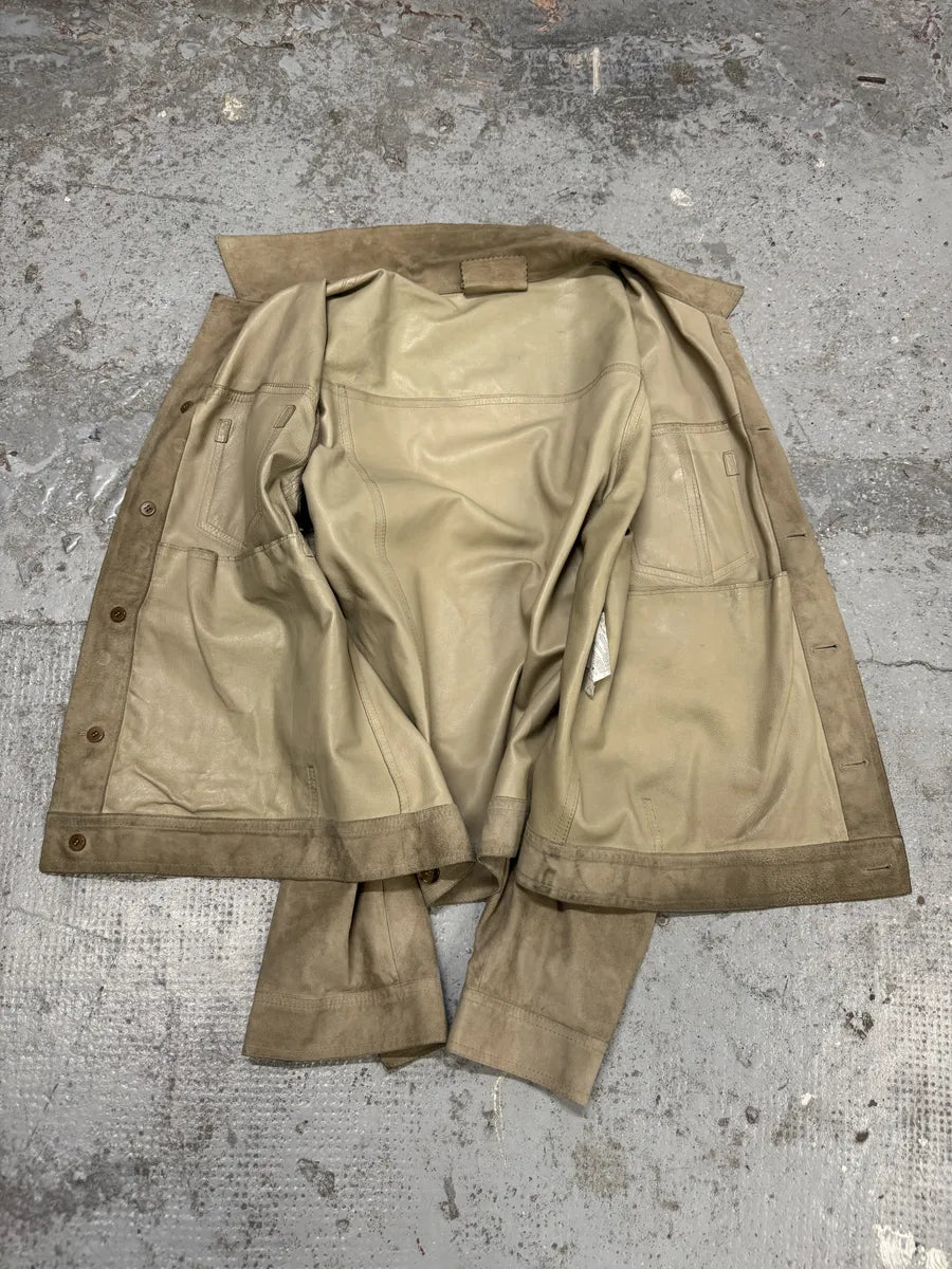 FW2002 Prada Beige Trucker Suede Leather Jacket PUMvqIr 4