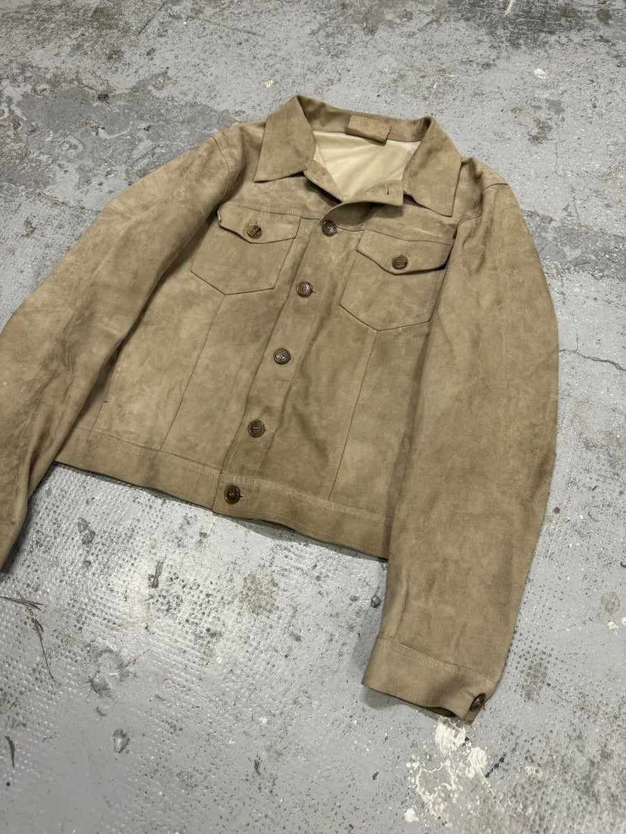 FW2002 Prada Beige Trucker Suede Leather Jacket PUMvqIr 6