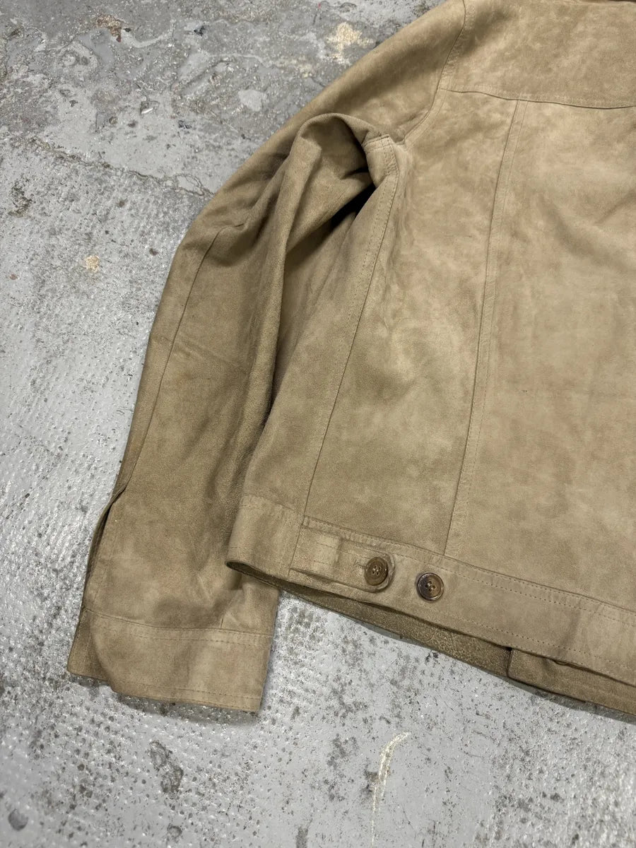 FW2002 Prada Beige Trucker Suede Leather Jacket PUMvqIr 7
