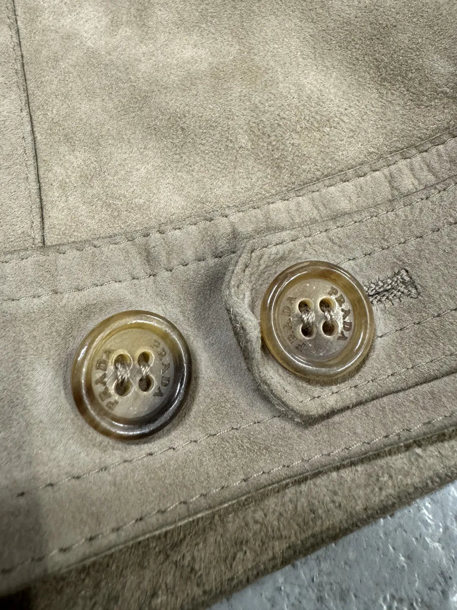FW2002 Prada Beige Trucker Suede Leather Jacket PUMvqIr 8