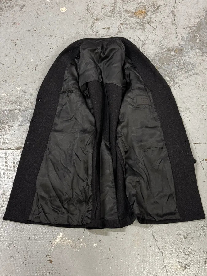 FW2002 Prada Dark Obscure Grey Wool Trench Coat HSsjwOw 6