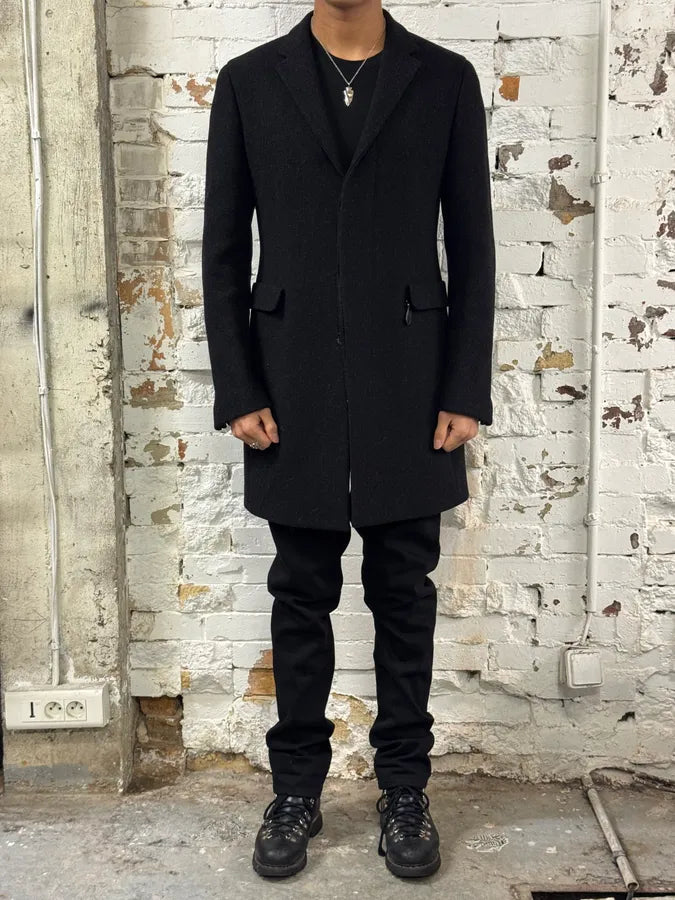 FW2002 Prada Dark Obscure Grey Wool Trench Coat HSsjwOw 1