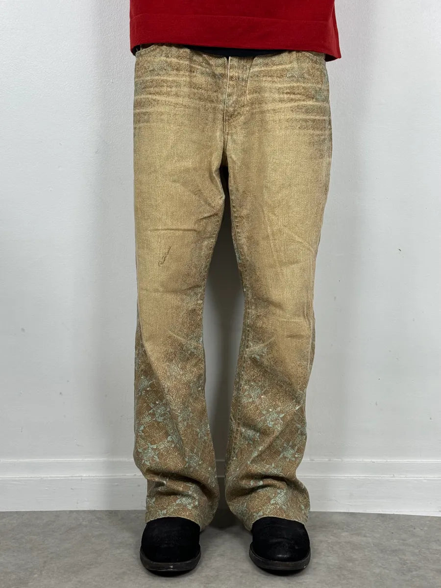 FW2002 Roberto Cavalli Beige Checkered Blue Contemporary Mozaic Pants LDrxarK 0