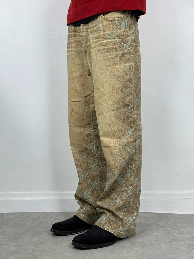 FW2002 Roberto Cavalli Beige Checkered Blue Contemporary Mozaic Pants LDrxarK 1
