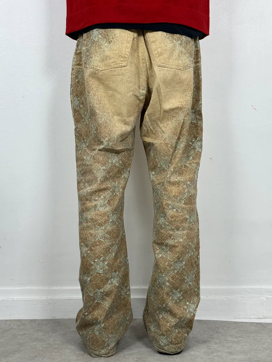 FW2002 Roberto Cavalli Beige Checkered Blue Contemporary Mozaic Pants LDrxarK 2