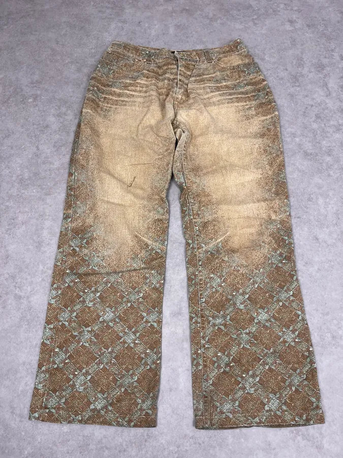 FW2002 Roberto Cavalli Beige Checkered Blue Contemporary Mozaic Pants LDrxarK 3