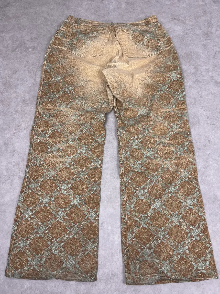 FW2002 Roberto Cavalli Beige Checkered Blue Contemporary Mozaic Pants LDrxarK 4