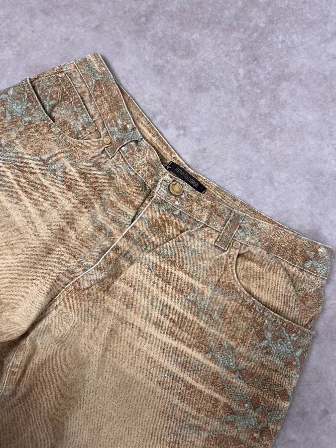 FW2002 Roberto Cavalli Beige Checkered Blue Contemporary Mozaic Pants LDrxarK 5