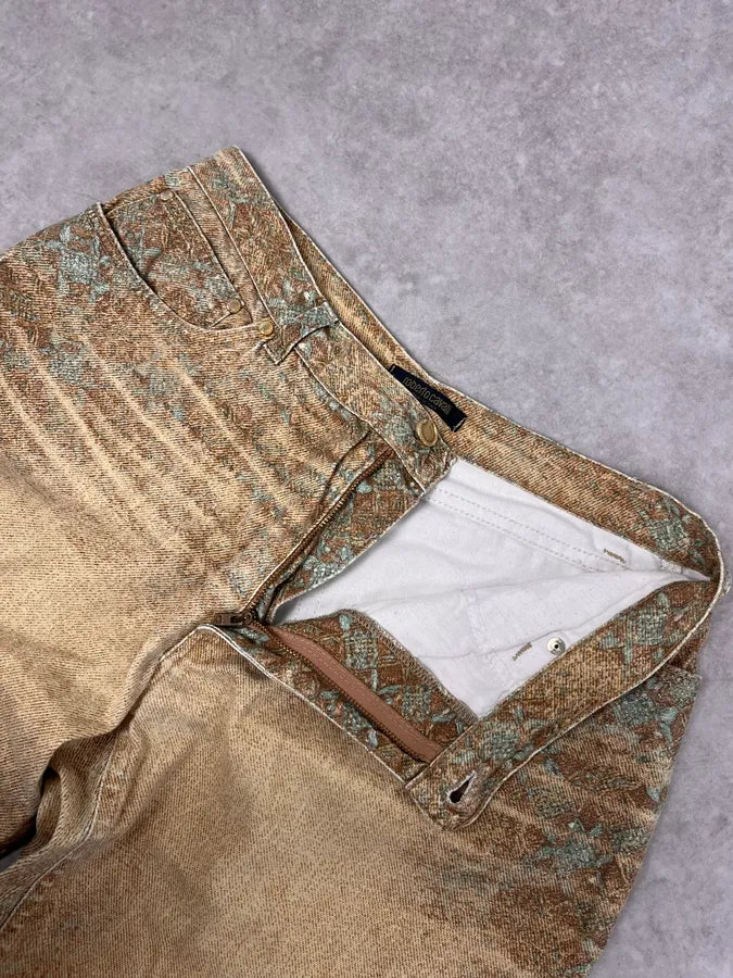 FW2002 Roberto Cavalli Beige Checkered Blue Contemporary Mozaic Pants LDrxarK 7