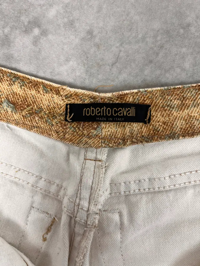 FW2002 Roberto Cavalli Beige Checkered Blue Contemporary Mozaic Pants LDrxarK 8