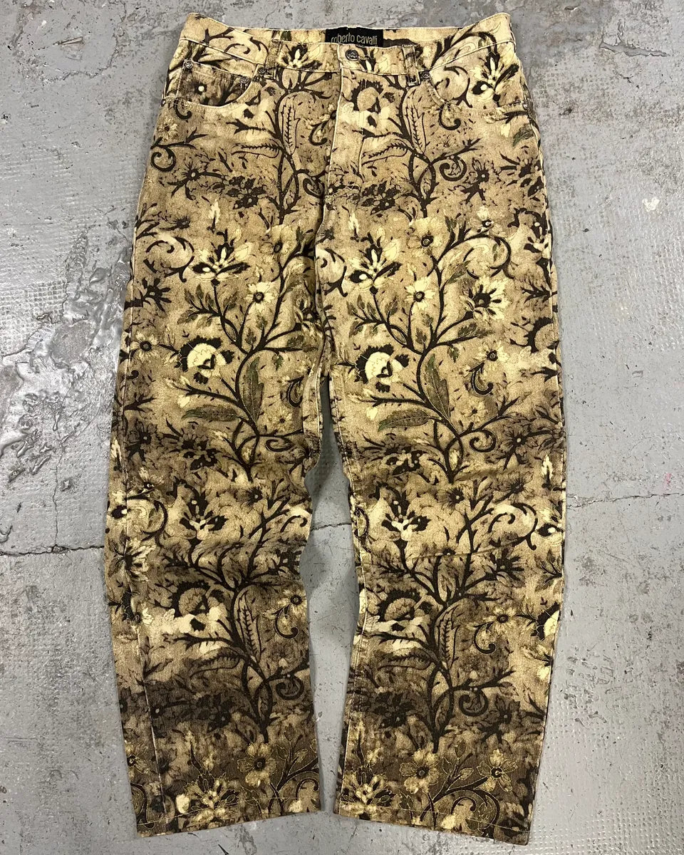FW2002 Roberto Cavalli Flower Nature Forest Relaxed Pants (M) yFZpOdu 0