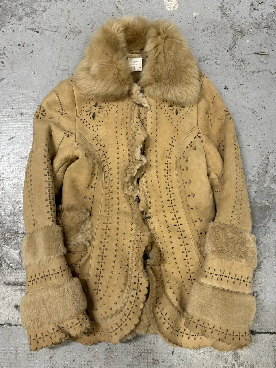 FW2002 Roberto Cavalli Fur Beige Leather Perfored Jacket pkvknfM 1