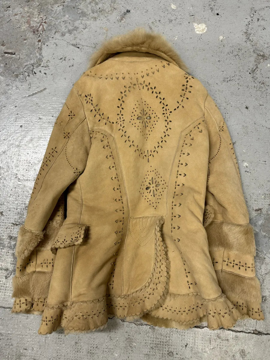 FW2002 Roberto Cavalli Fur Beige Leather Perfored Jacket pkvknfM 2