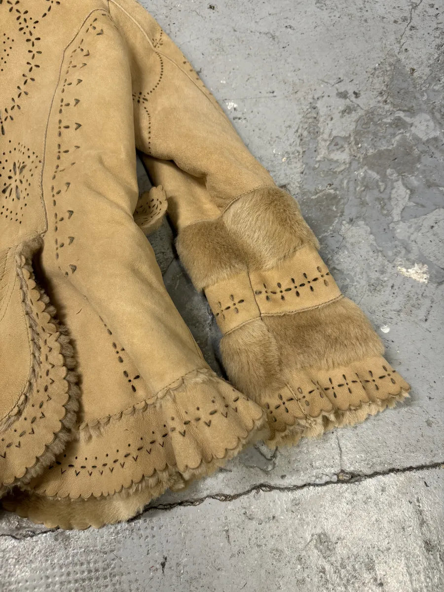 FW2002 Roberto Cavalli Fur Beige Leather Perfored Jacket pkvknfM 3