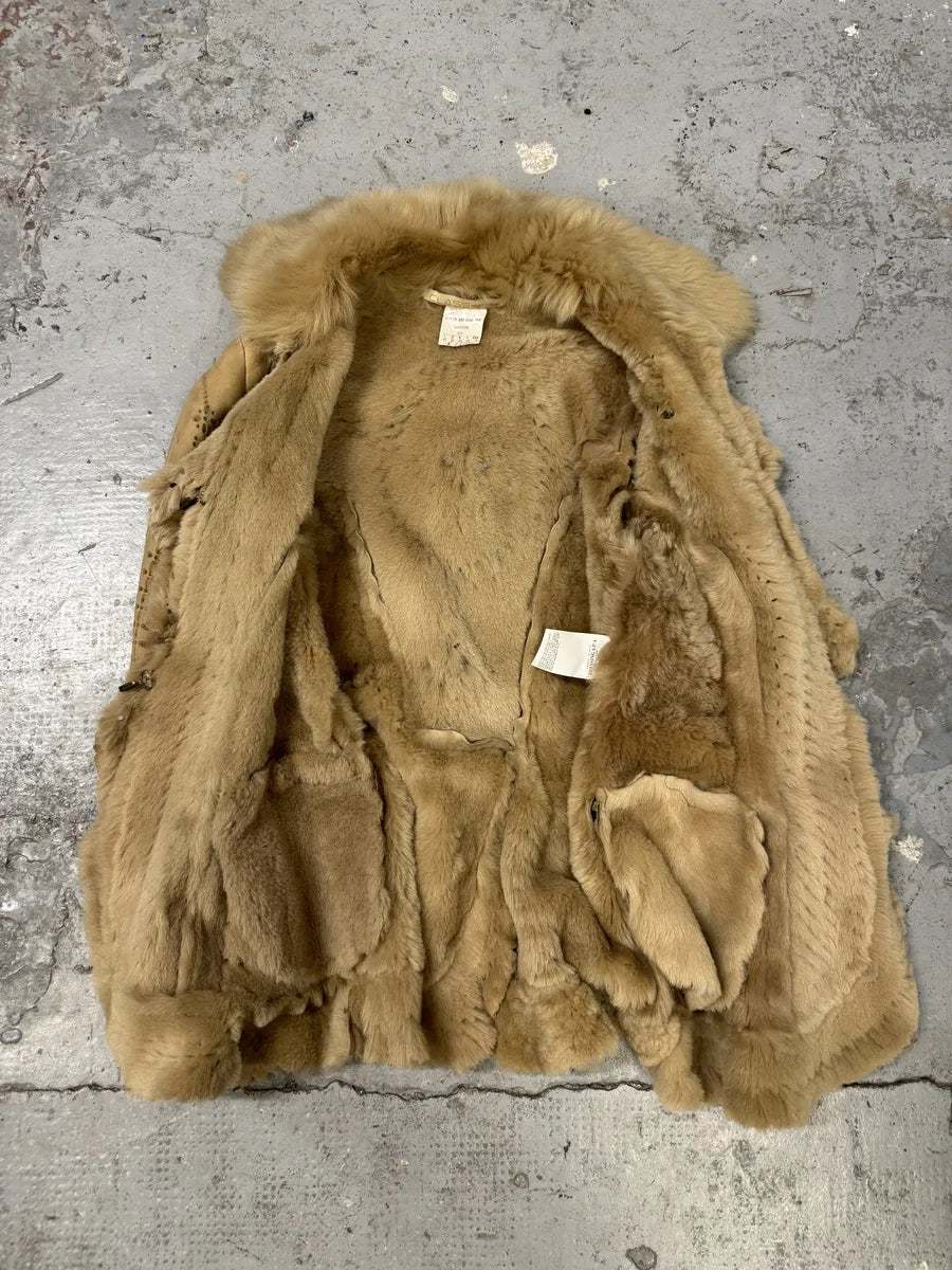 FW2002 Roberto Cavalli Fur Beige Leather Perfored Jacket pkvknfM 6