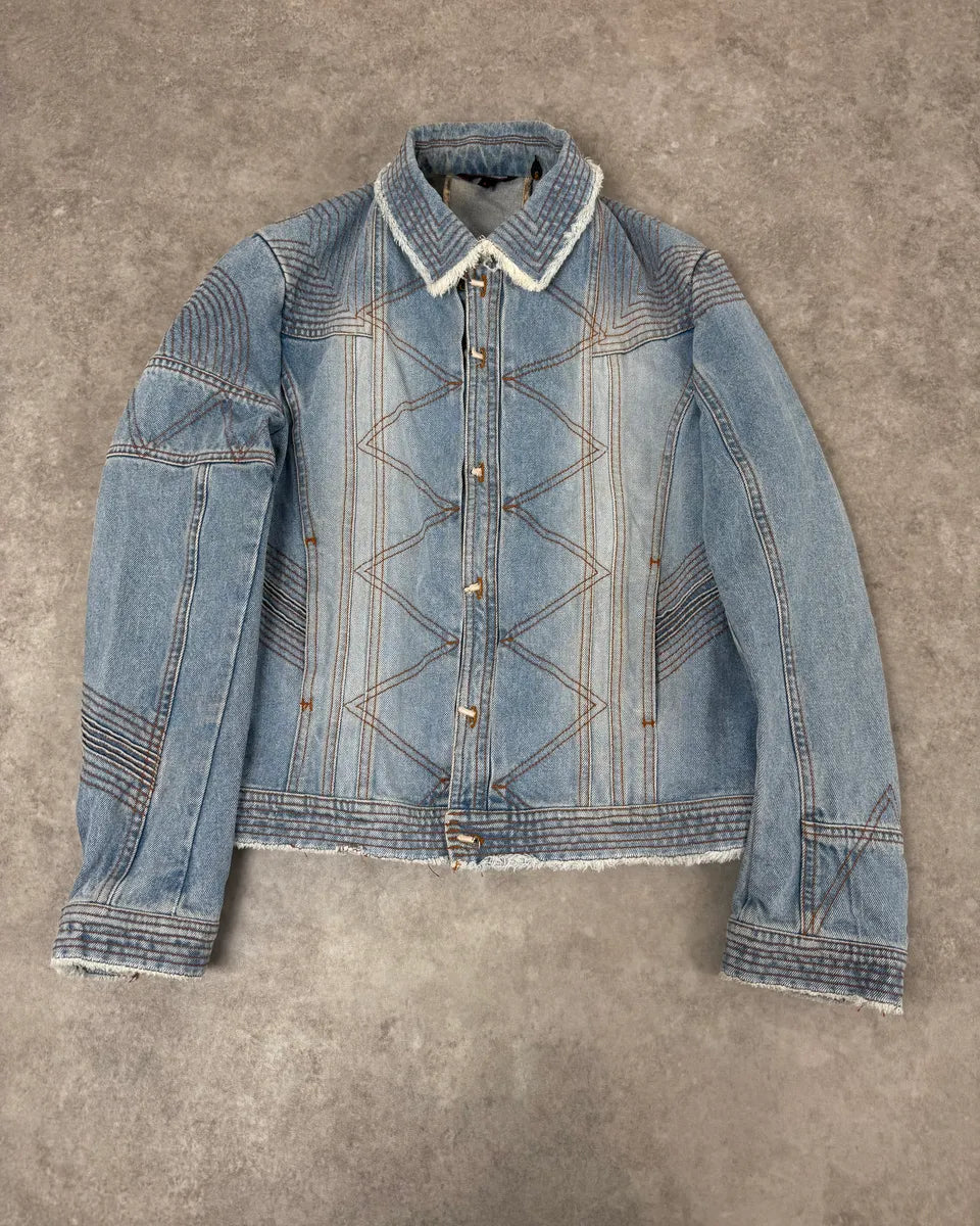 FW2002 Roberto Cavalli Geometrical Blue Denim Jacket cpvZJgp 0