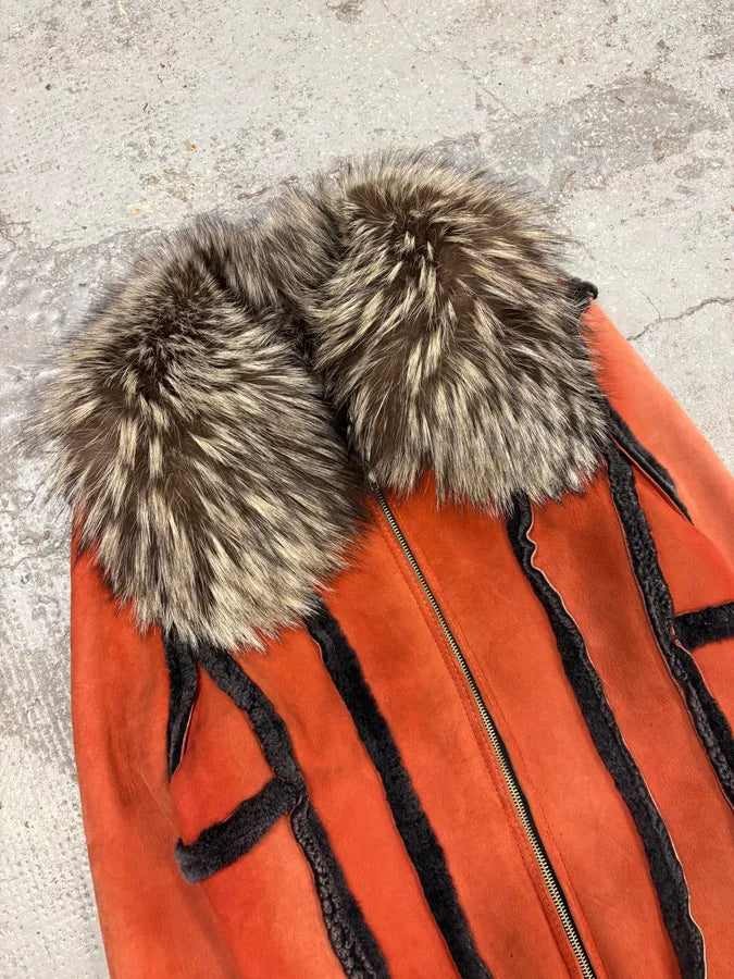 FW2002 Roberto Cavalli Orange Fox Fur Shearling Leather Jacket LNlKGMG 2