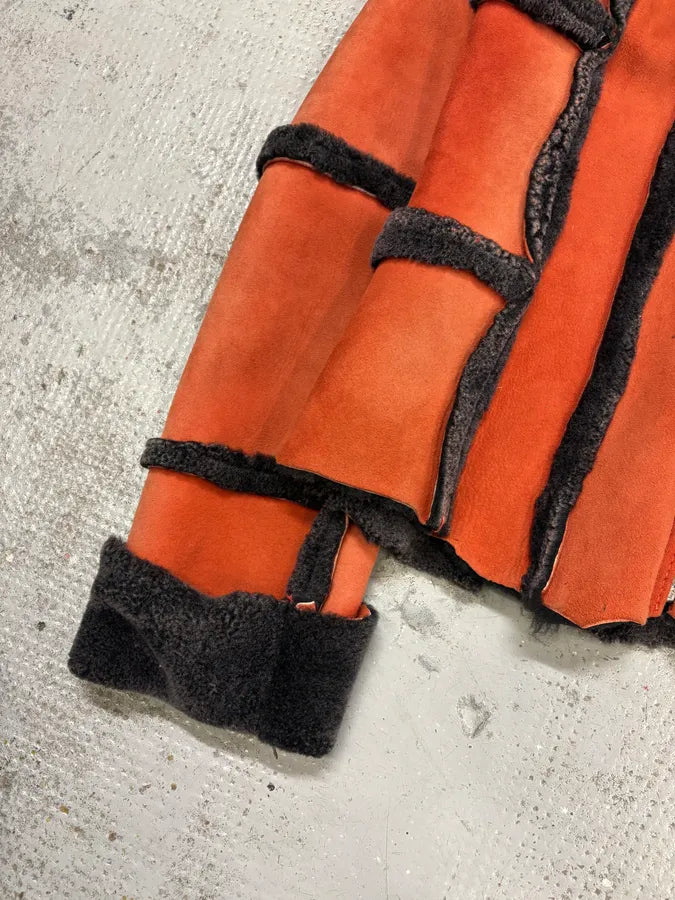 FW2002 Roberto Cavalli Orange Fox Fur Shearling Leather Jacket LNlKGMG 3