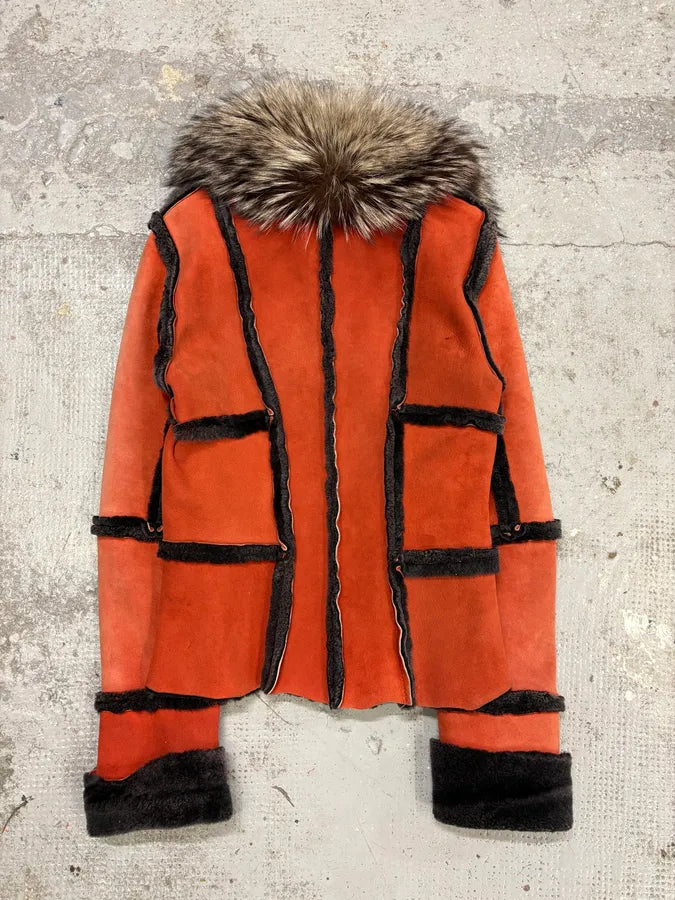FW2002 Roberto Cavalli Orange Fox Fur Shearling Leather Jacket LNlKGMG 5