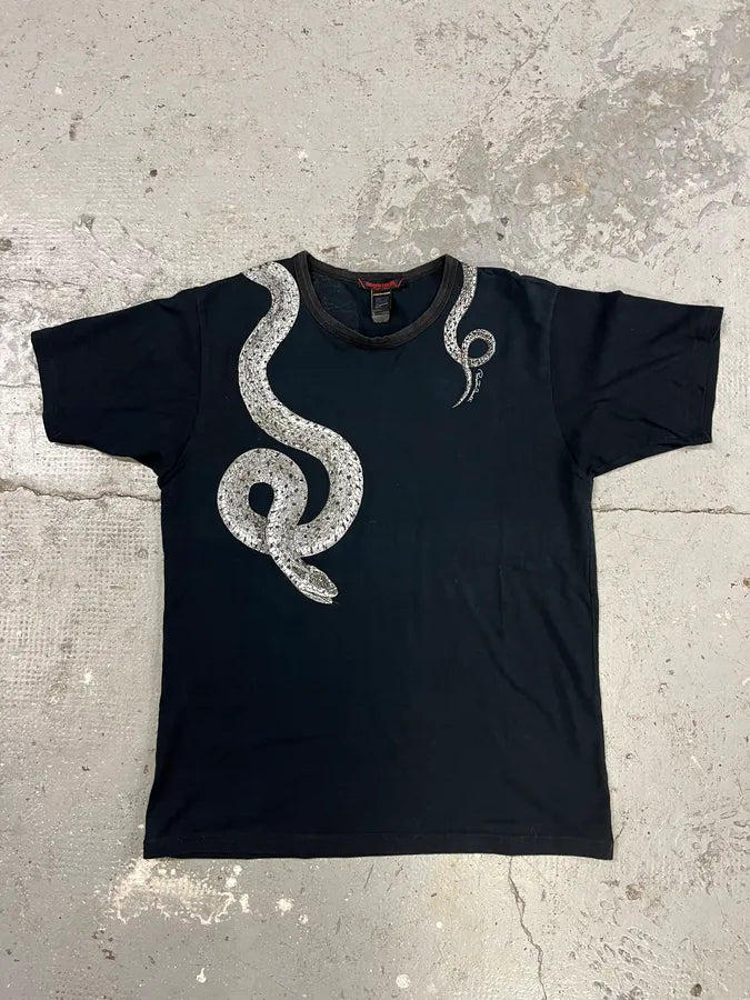 FW2002 Roberto Cavalli Snake Graphic Black Tee-Shirt (S) 0