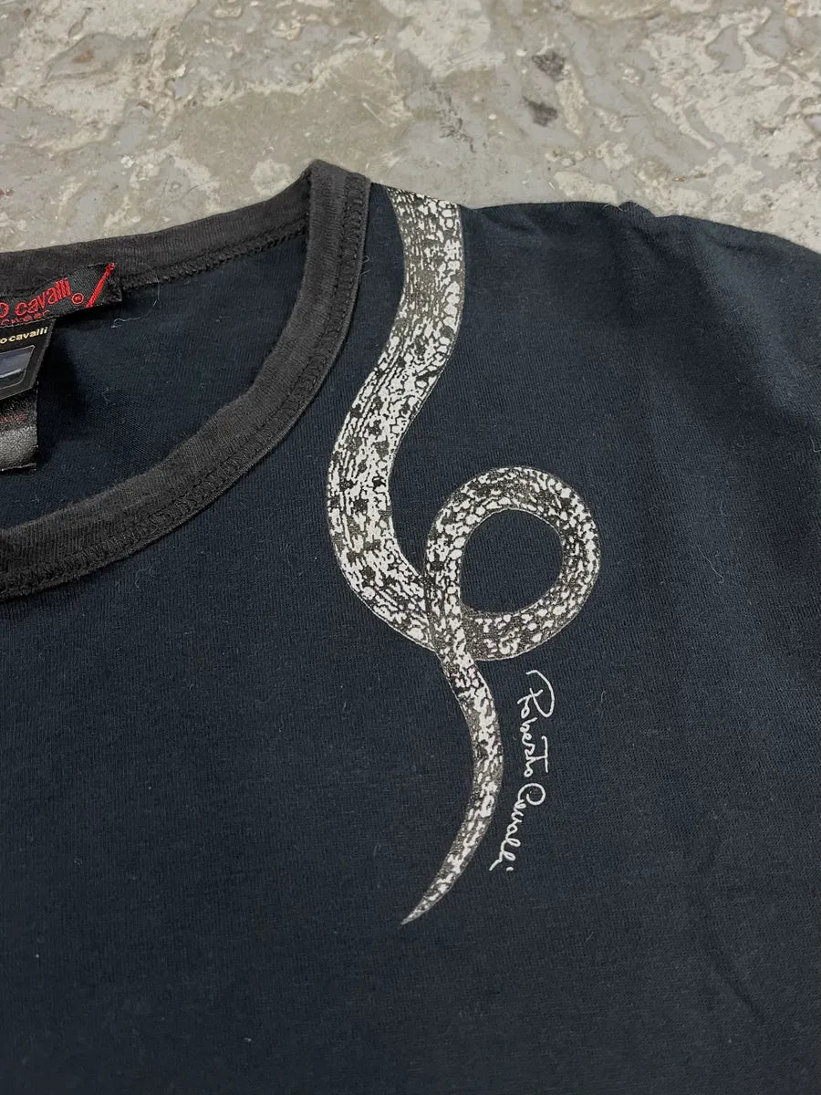 FW2002 Roberto Cavalli Snake Graphic Black Tee-Shirt (S) 2